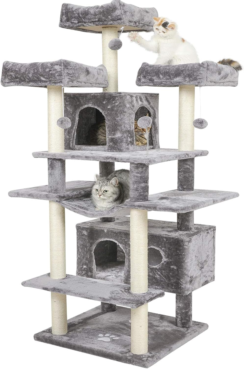 MSmask tiragraffi grande, in formato XXL, 175 cm, stabile, con 3 grandi piattaforme di osservazione, per gatti di grandi dimensioni, elementi tiragraffi in sisal (grigio chiaro)