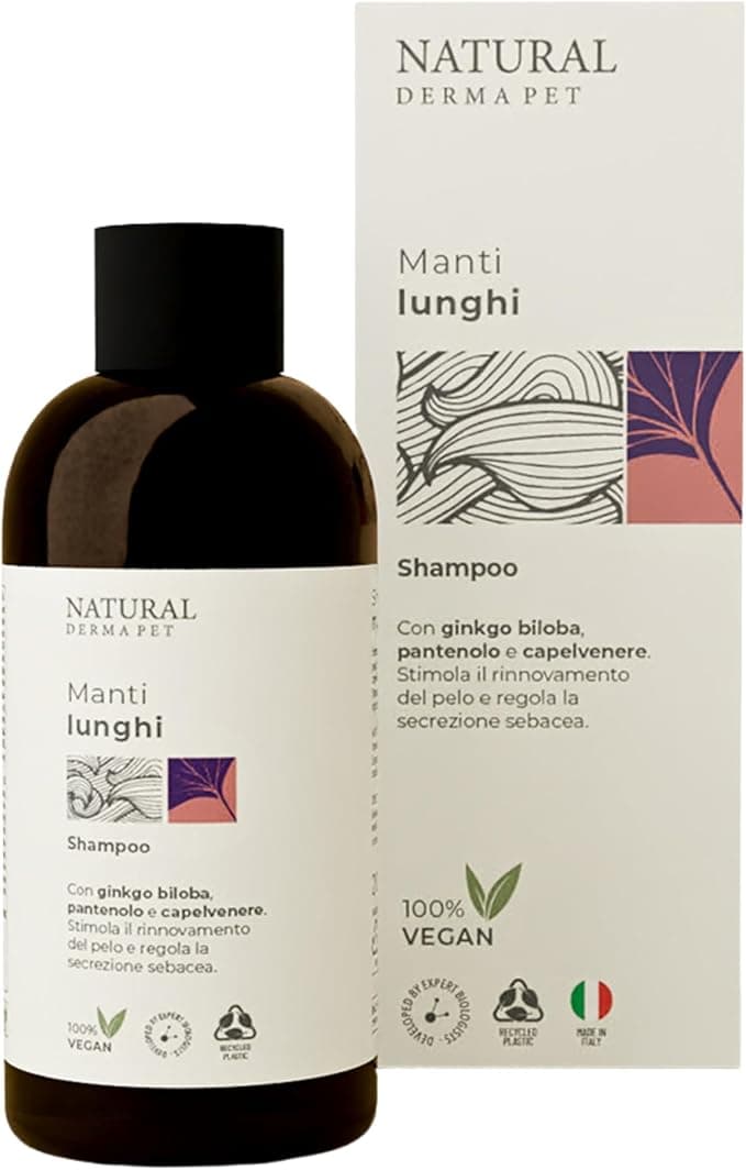 Detergente Natural Derma Pet per Cani a Pelo Lungo - Effetto Lisciante per Mantello Setoso e Privo di Grovigli - 200ml - Produzione Italiana - Formula Vegan